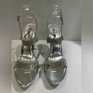 Pazzle silver & gold rhinestone high heel stiletto sling back shoes size 9